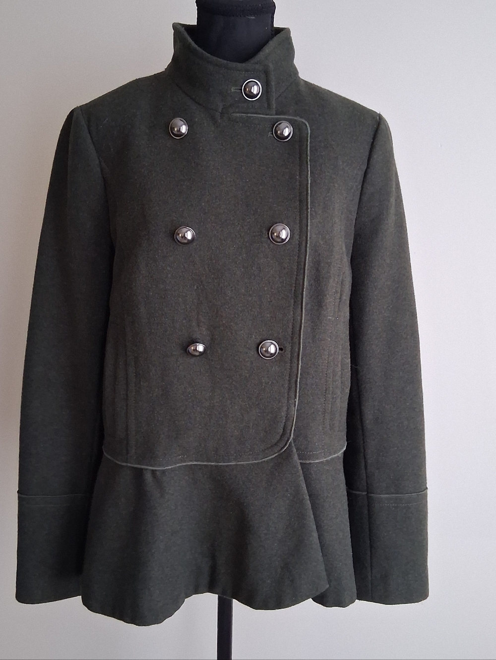 Banana Republic Wool Peplum Peacoat Olive Green Military EUC Med